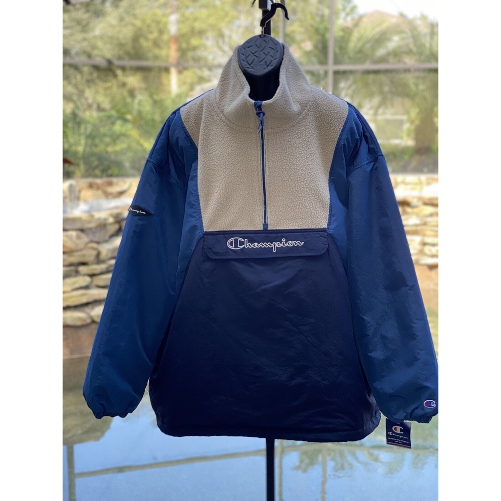 Champion Stadium Anorak Jacket Large Men's Blue/Tan New with Tags